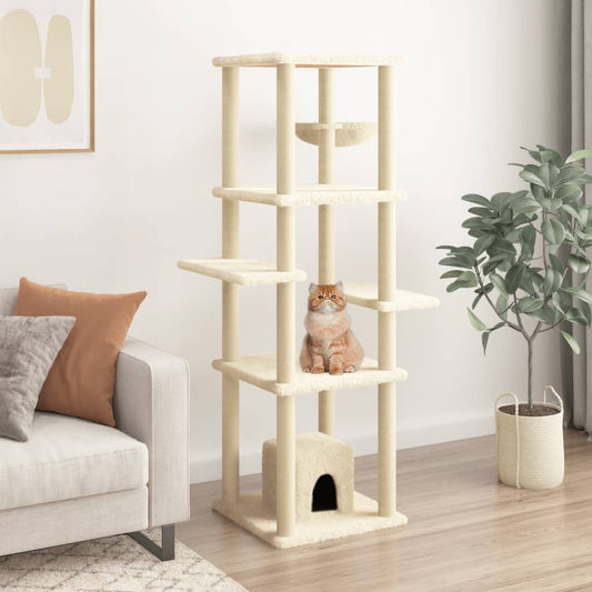 Arbre à chat avec griffoir en sisal crème 154 cm