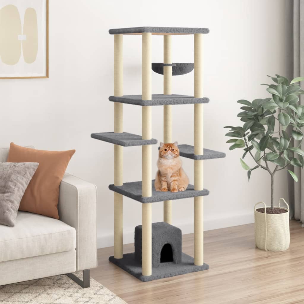 Arbre à chat avec griffoir en sisal gris foncé 154 cm