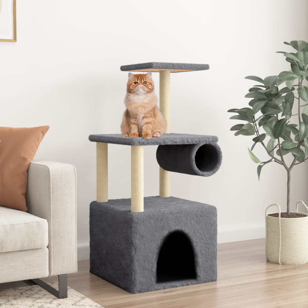 Arbre à chat avec griffoir en sisal gris foncé 109,5 cm