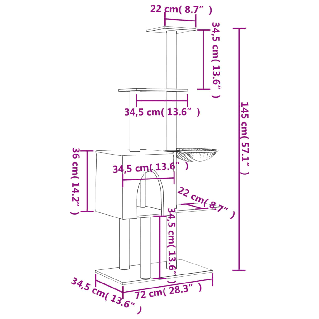 Arbre à chat avec griffoir en sisal gris foncé 145 cm