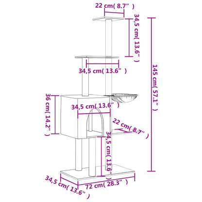 Arbre à chat avec griffoir en sisal gris foncé 145 cm