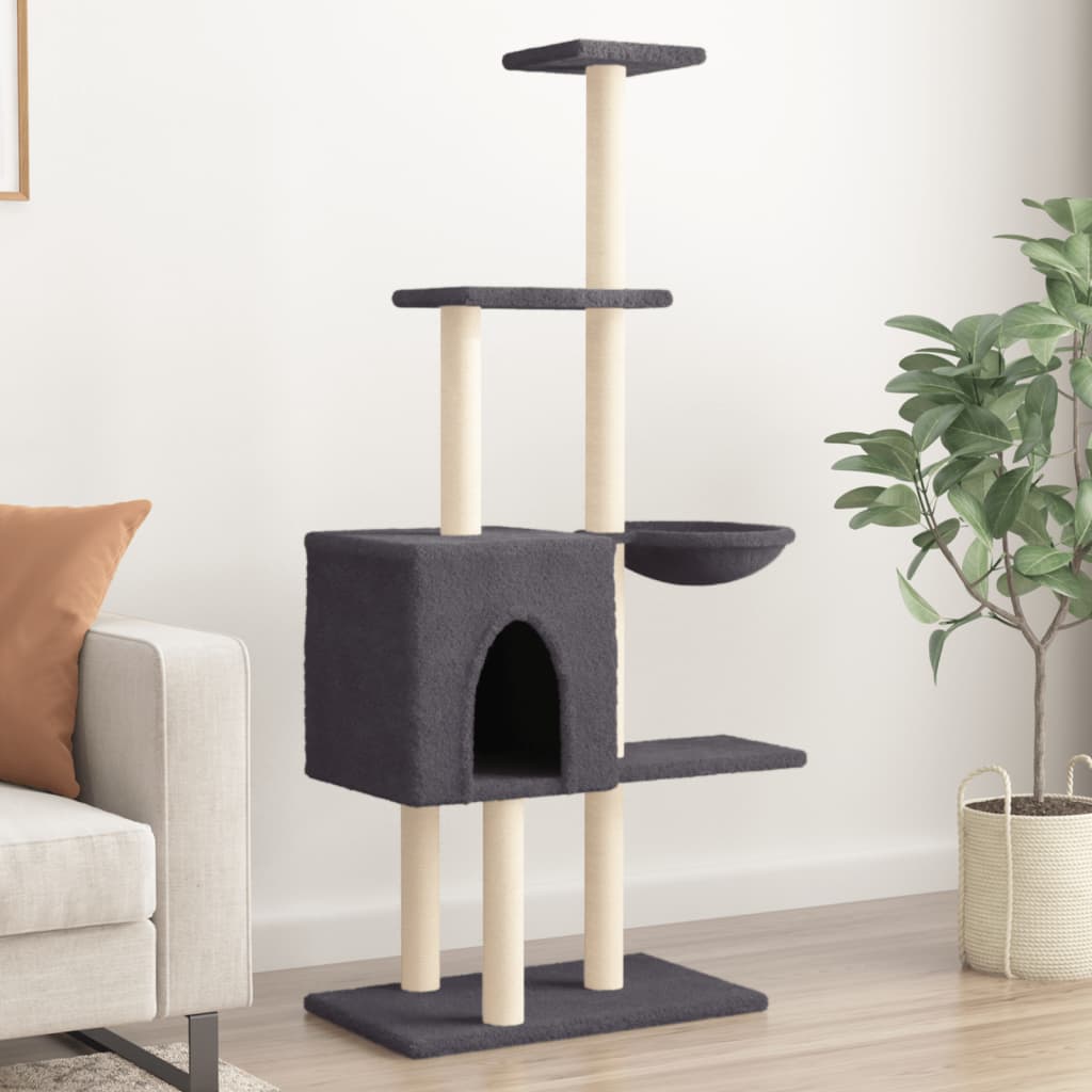 Arbre à chat avec griffoir en sisal gris foncé 145 cm