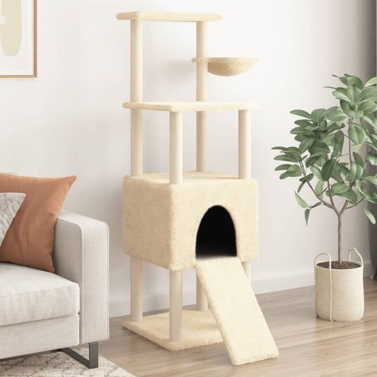 Arbre à chat avec griffoir en sisal crème 153 cm