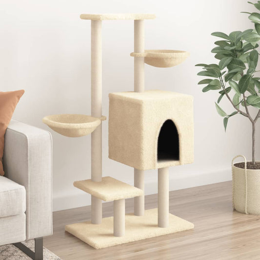 Arbre à chat avec griffoir en sisal crème 117 cm