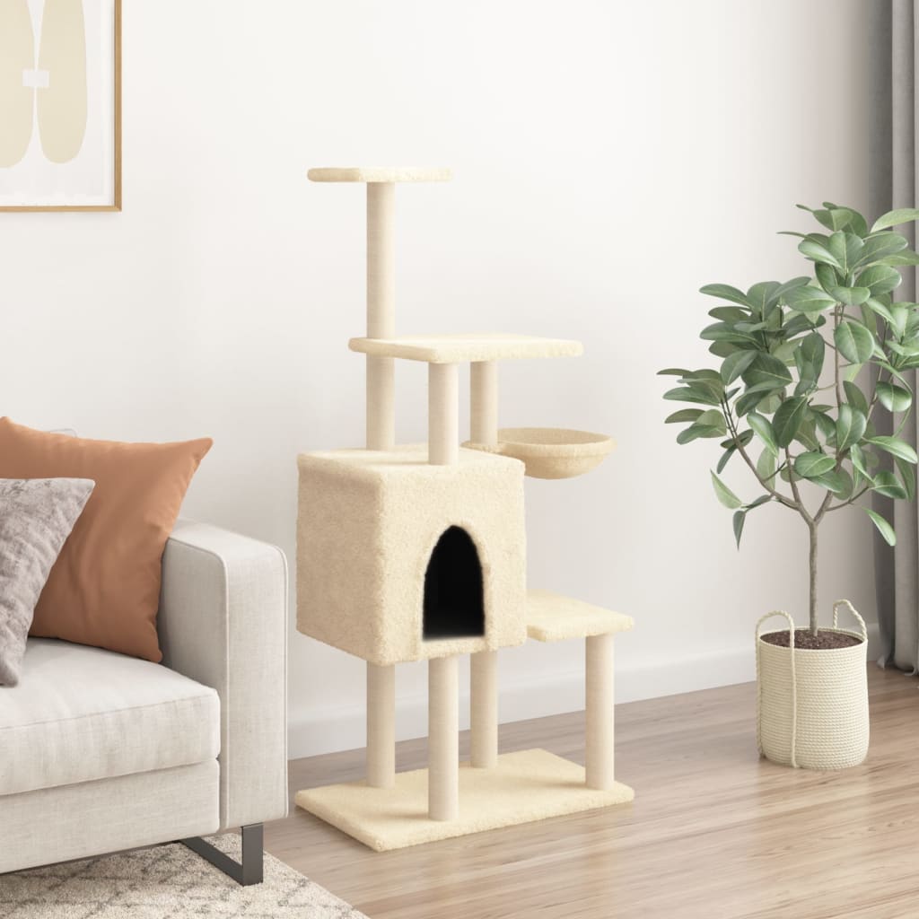 Arbre à chat avec griffoir en sisal crème 131 cm