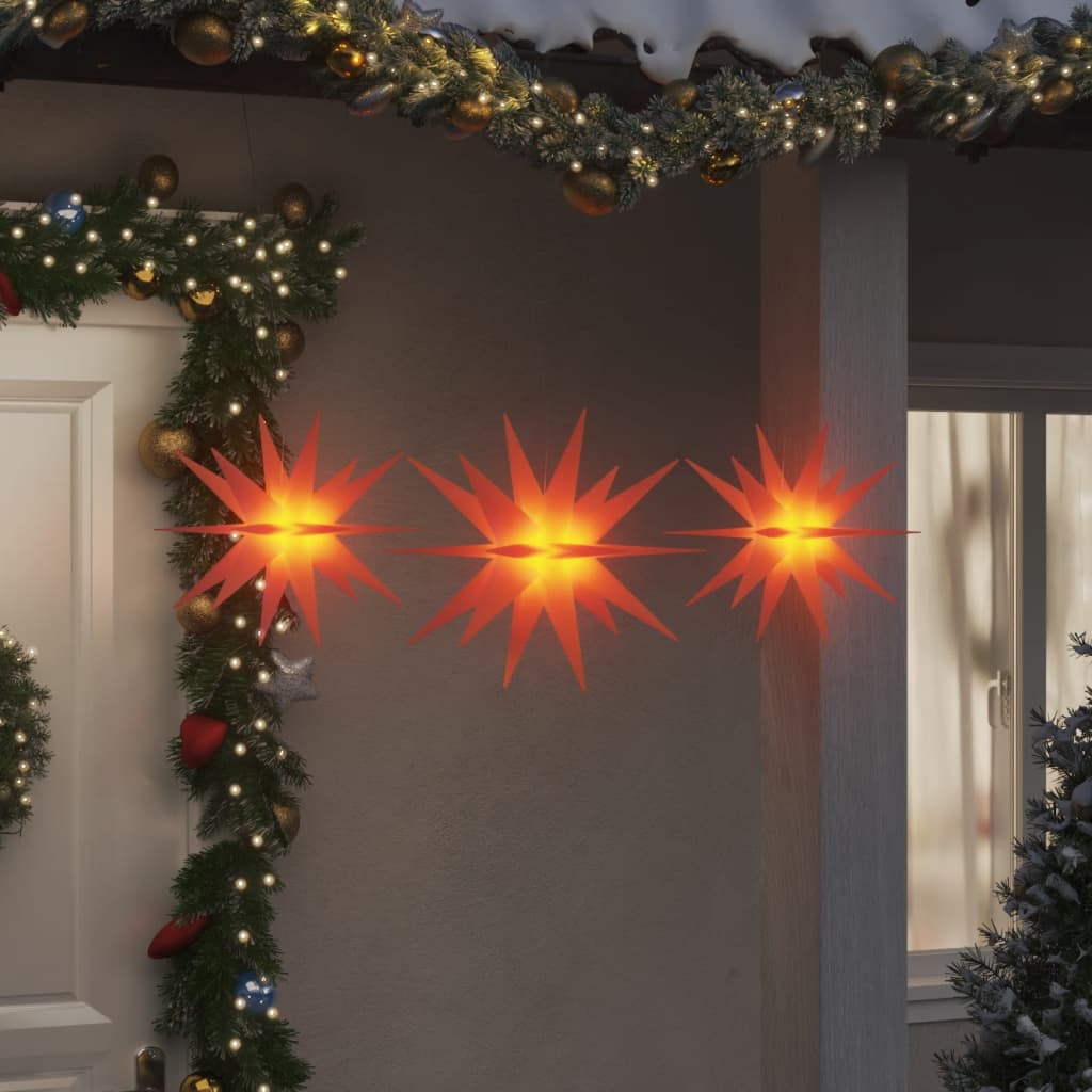 Étoiles de Noël LED 3 pièces pliables rouges.