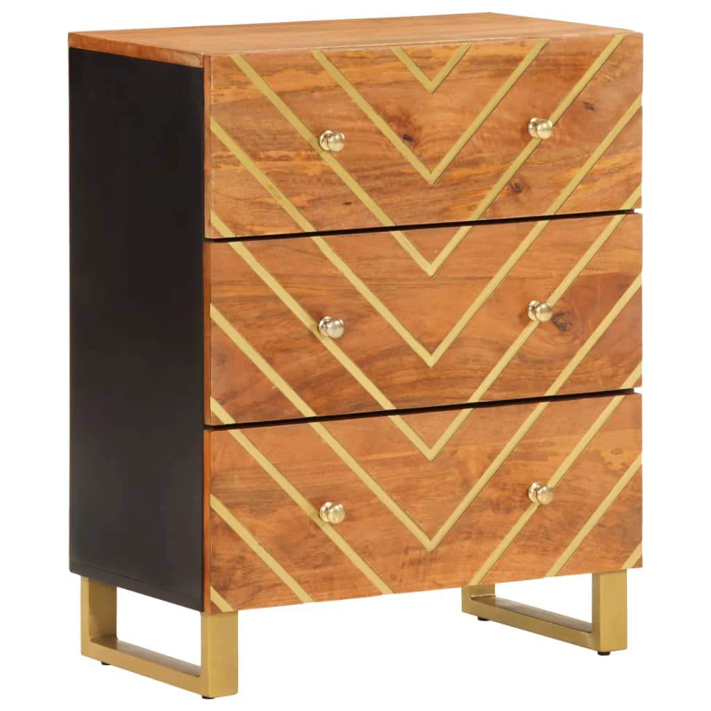 Beistellschrank Braun und Schwarz 60x33,5x75cm Massivholz Mango