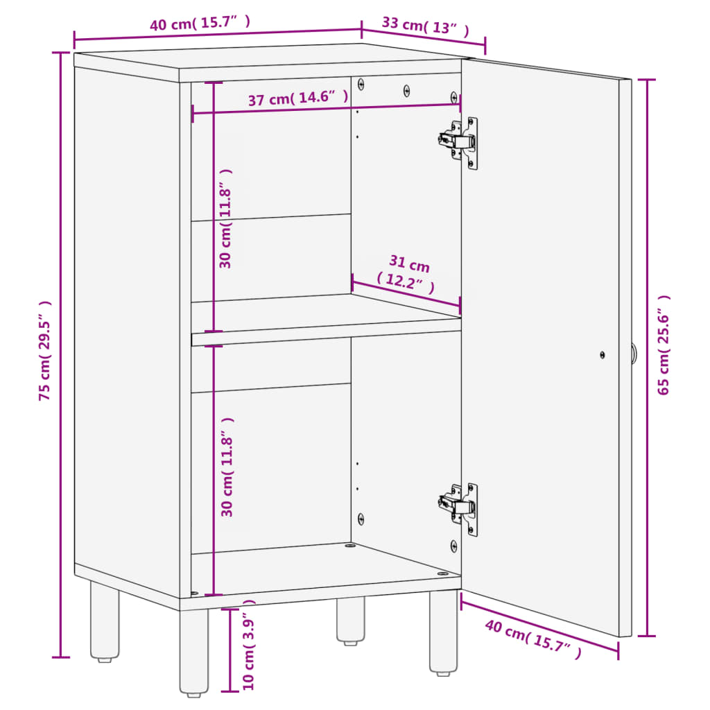 Armoire d'appoint noire 40x33x75 cm en bois de manguier massif