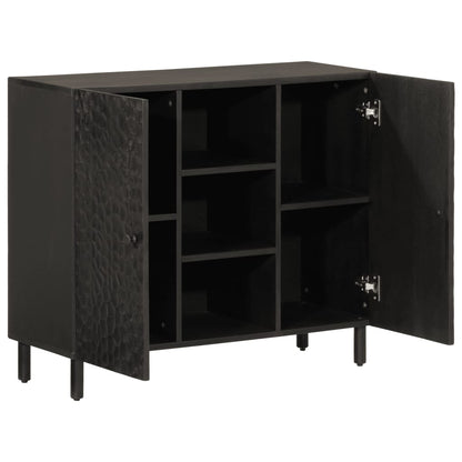 Beistellschrank Schwarz 90x33x75 cm Massivholz Mango