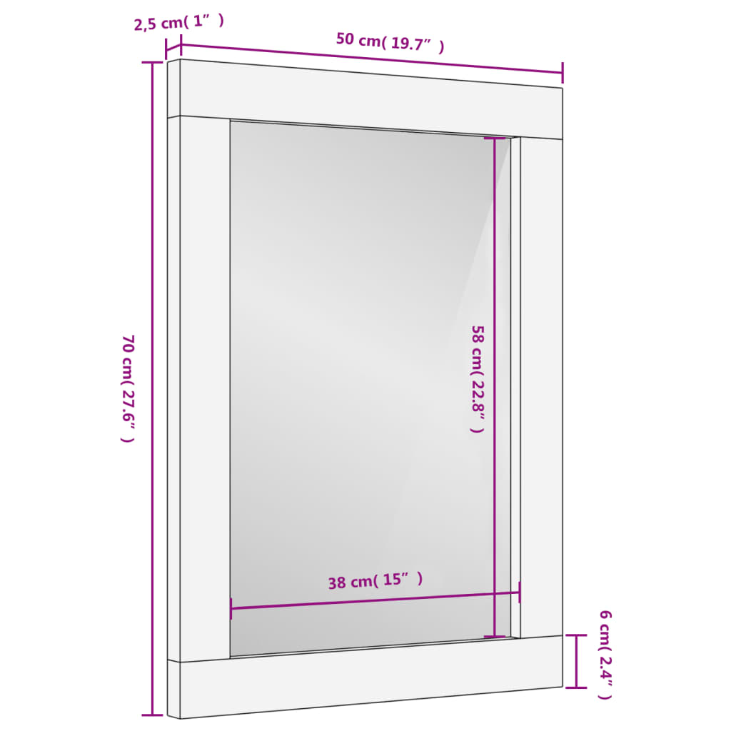 Badspiegel Schwarz 50x70x2,5 cm Massivholz Mango und Glas