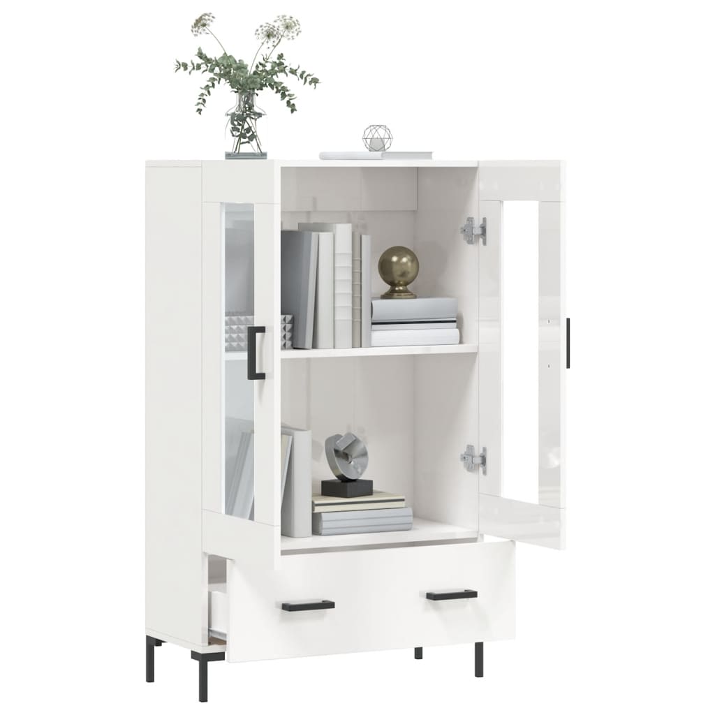 Buffet haut blanc brillant 69,5x31x115 cm en bois