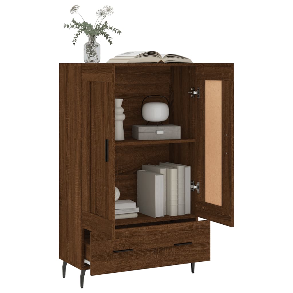 Buffet haut aspect chêne marron 69,5x31x115 cm matériau bois