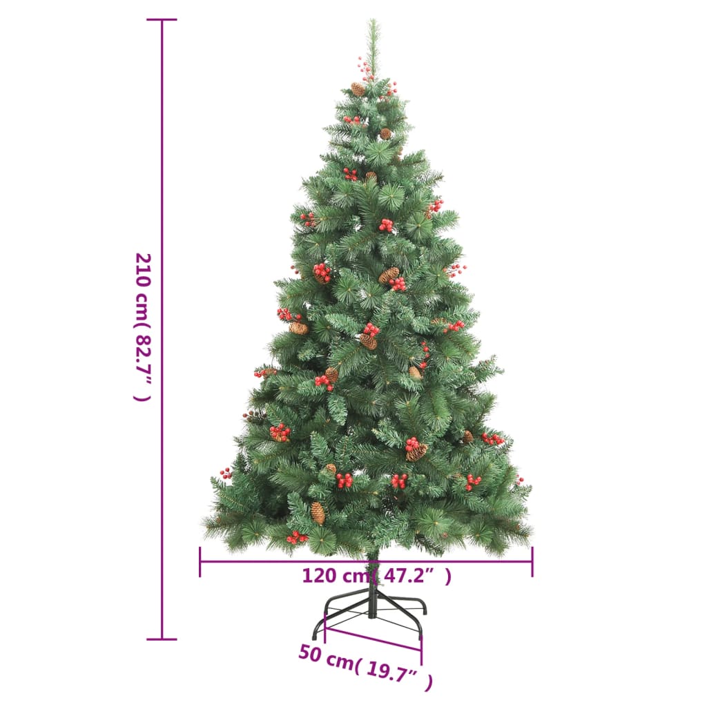 Künstlicher Weihnachtsbaum Klappbar mit Zapfen & Beeren 210 cm