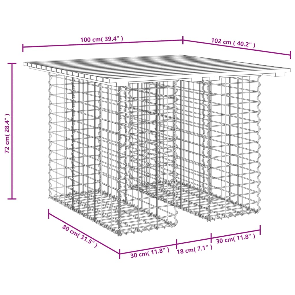 Banco de jardín de gaviones 100x102x72 cm de madera maciza de abeto Douglas