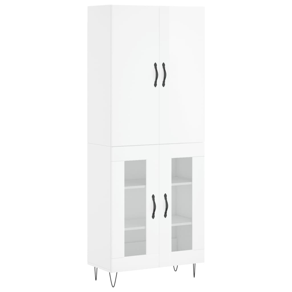 Buffet haut blanc brillant 69,5x34x180 cm en bois