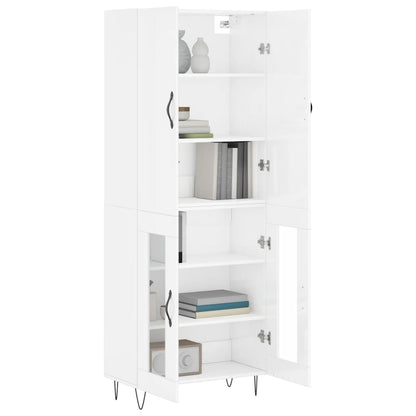 Buffet haut blanc brillant 69,5x34x180 cm en bois