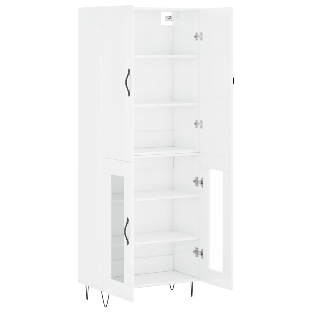 Buffet haut blanc brillant 69,5x34x180 cm en bois