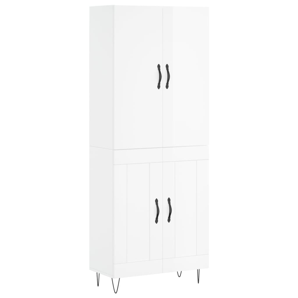 Buffet haut blanc brillant 69,5x34x180 cm en bois