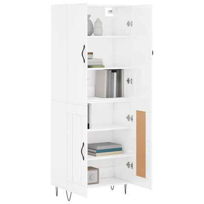 Buffet haut blanc brillant 69,5x34x180 cm en bois