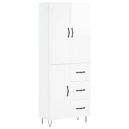 Buffet haut blanc brillant 69,5x34x180 cm en bois