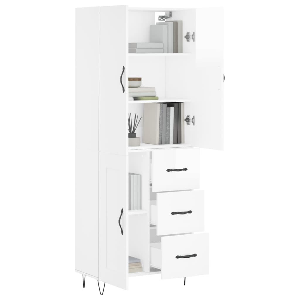 Buffet haut blanc brillant 69,5x34x180 cm en bois