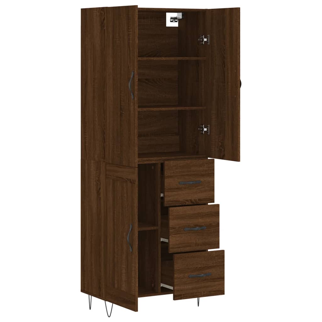 Buffet haut aspect chêne brun 69,5x34x180 cm en bois