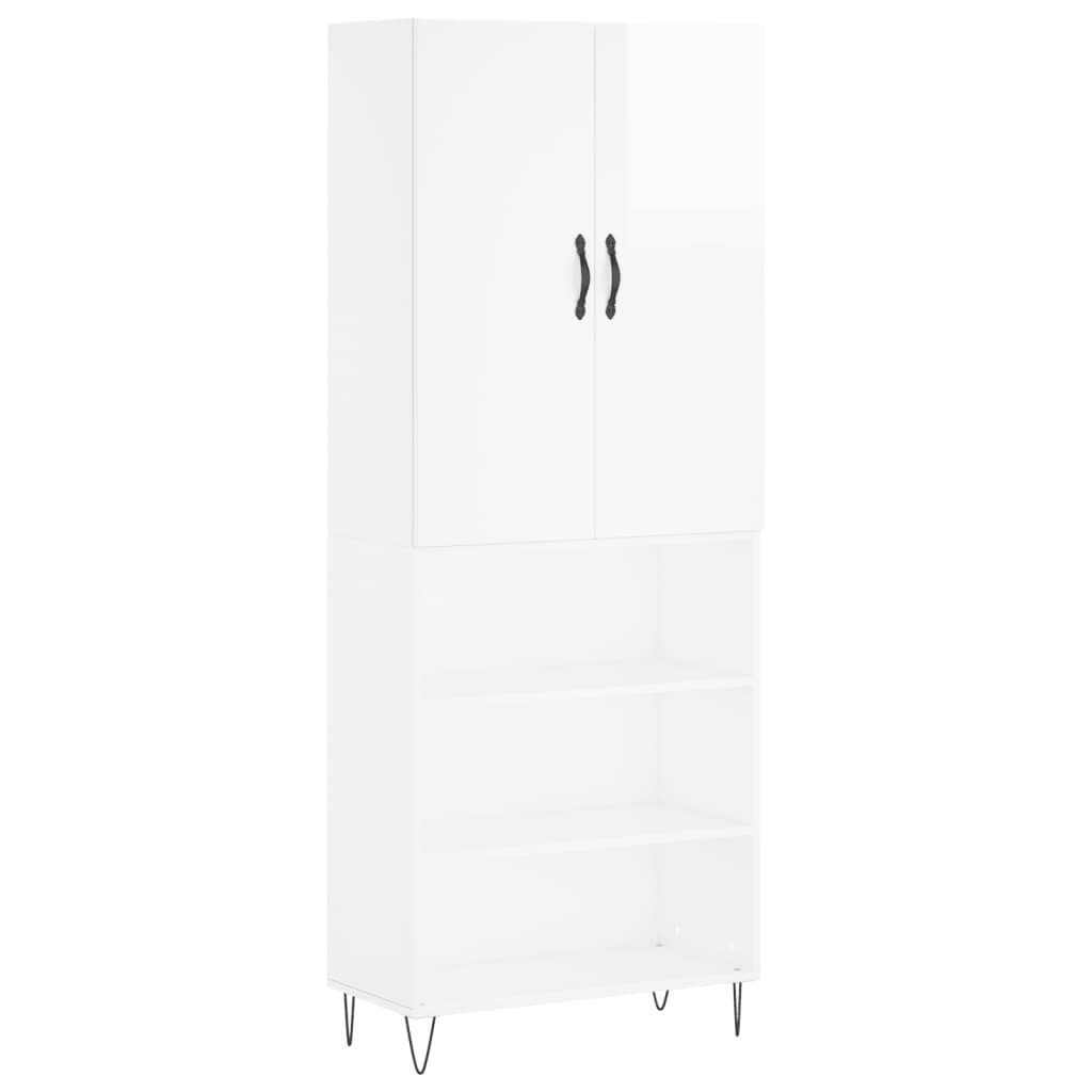 Buffet haut blanc brillant 69,5x34x180 cm en bois