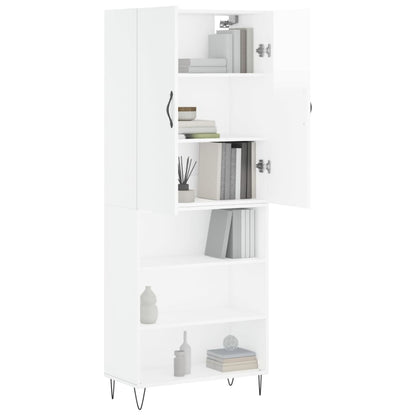 Buffet haut blanc brillant 69,5x34x180 cm en bois