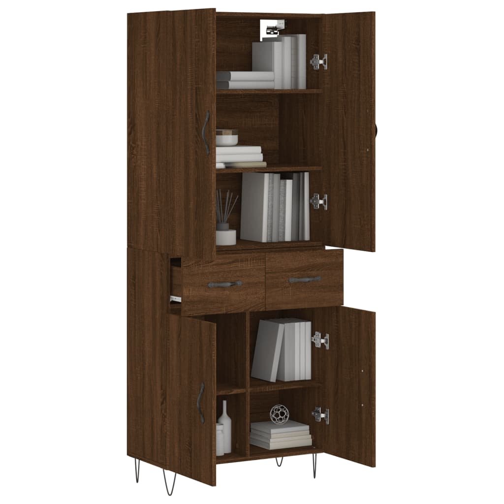 Buffet haut aspect chêne brun 69,5x34x180 cm en bois