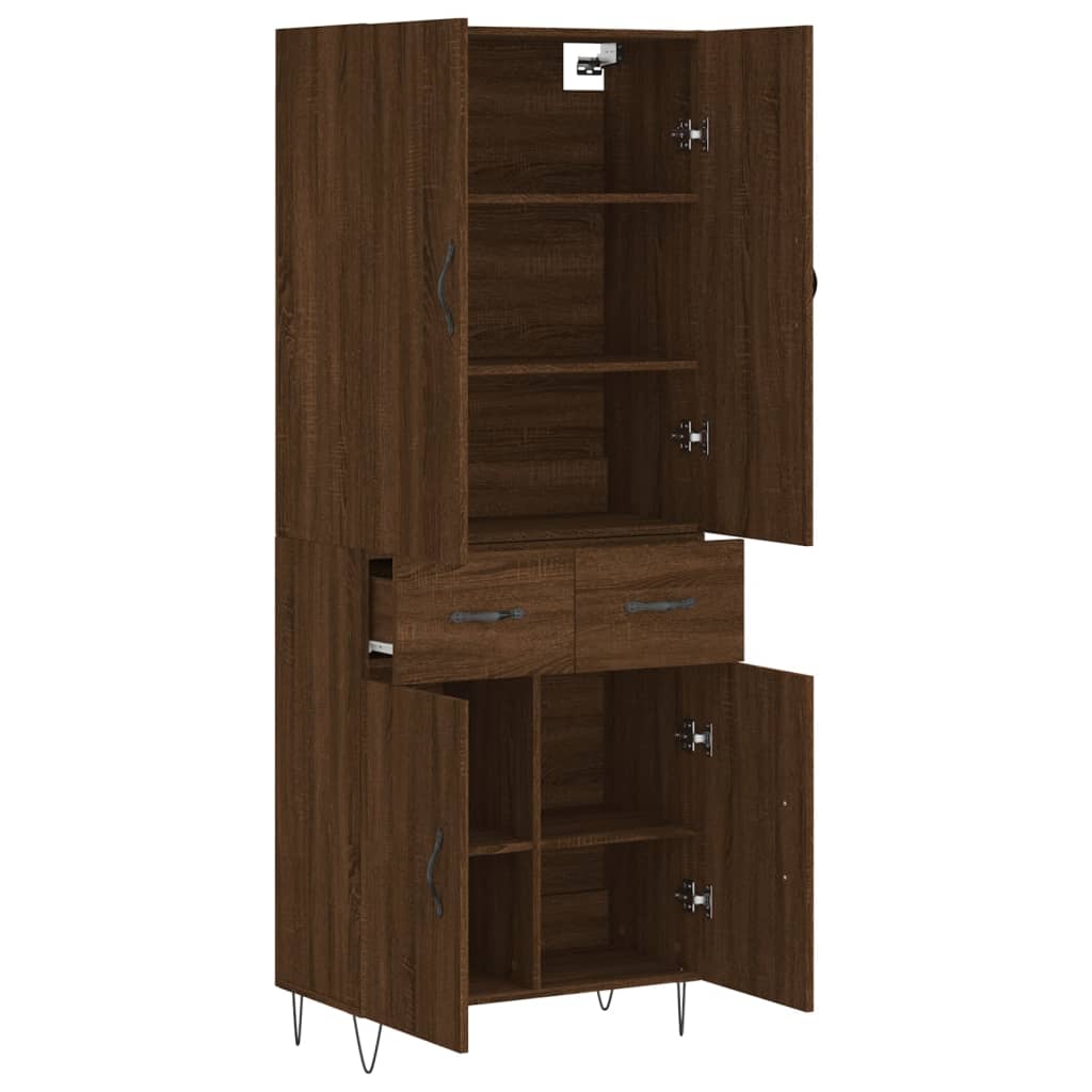 Buffet haut aspect chêne brun 69,5x34x180 cm en bois