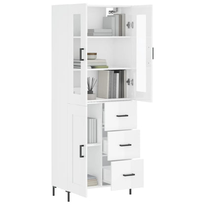 Buffet haut blanc brillant 69,5x34x180 cm en bois