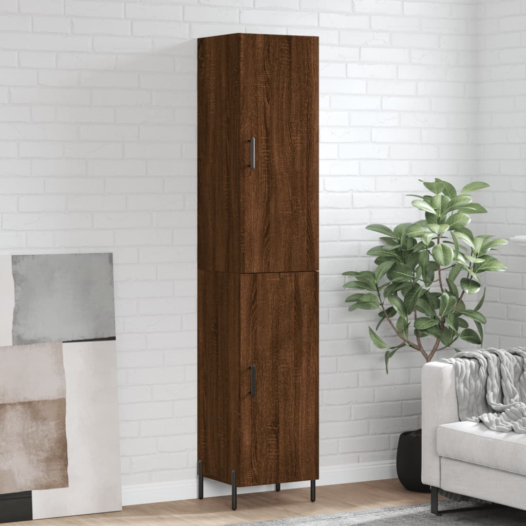 Buffet haut aspect chêne marron 34,5x34x180 cm matériau bois