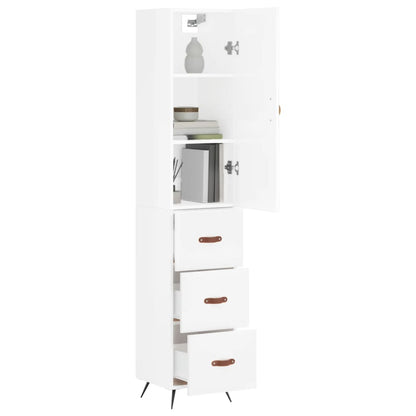 Buffet haut blanc brillant 34,5x34x180 cm en bois