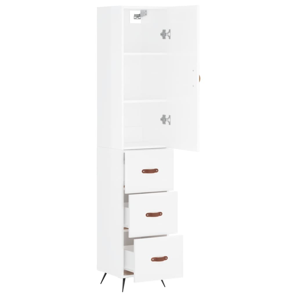 Buffet haut blanc brillant 34,5x34x180 cm en bois