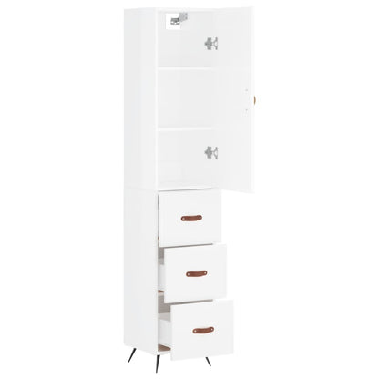 Buffet haut blanc brillant 34,5x34x180 cm en bois