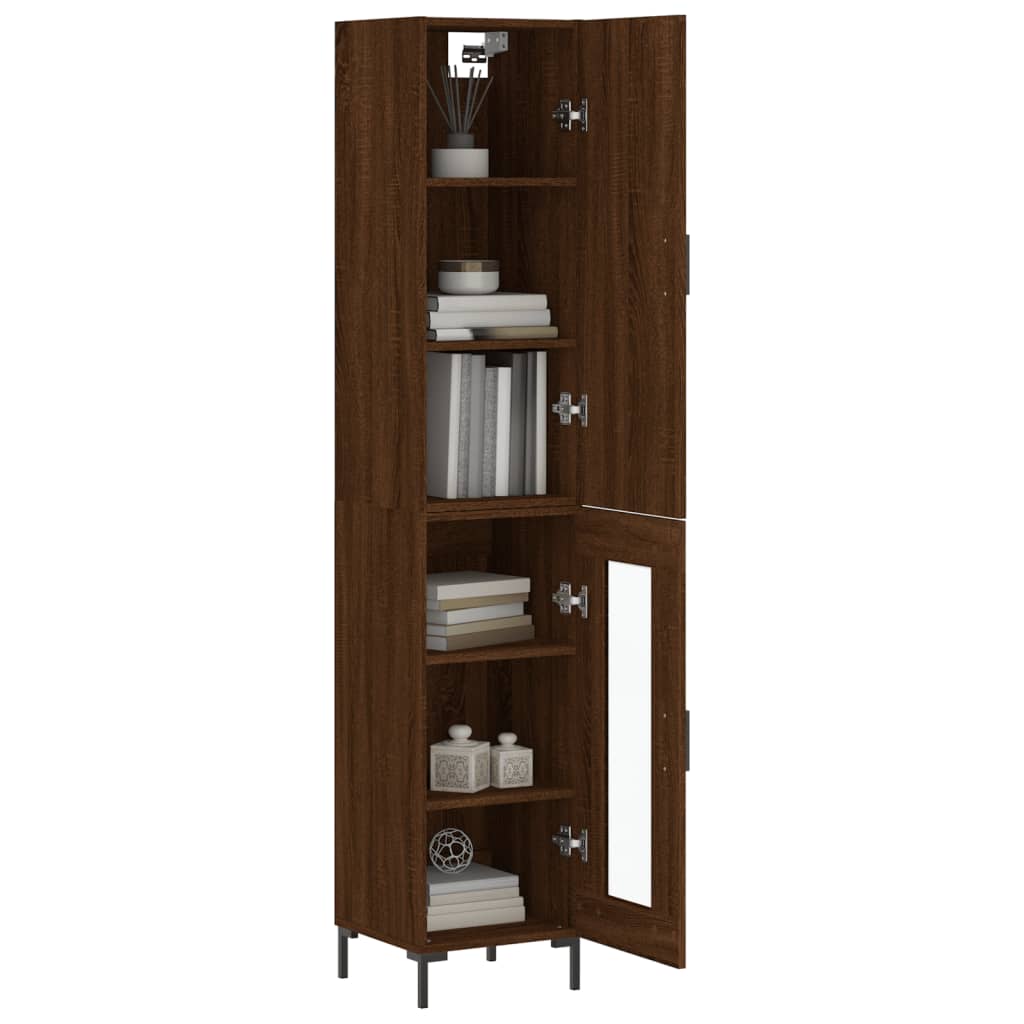 Buffet haut aspect chêne marron 34,5x34x180 cm matériau bois