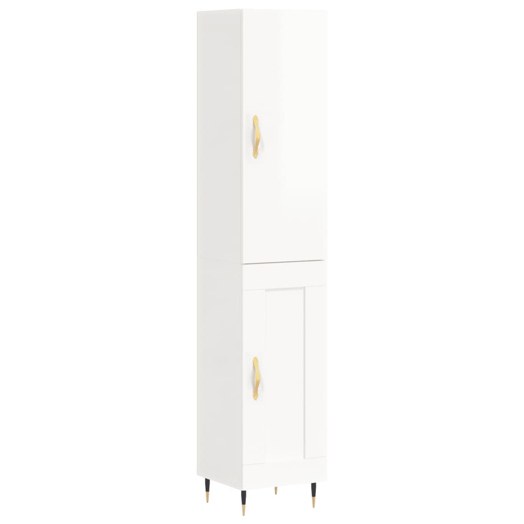 Buffet haut blanc brillant 34,5x34x180 cm en bois