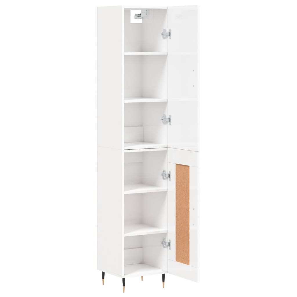 Buffet haut blanc brillant 34,5x34x180 cm en bois