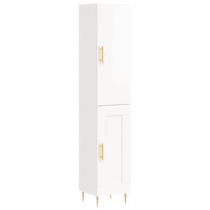 Buffet haut blanc brillant 34,5x34x180 cm en bois