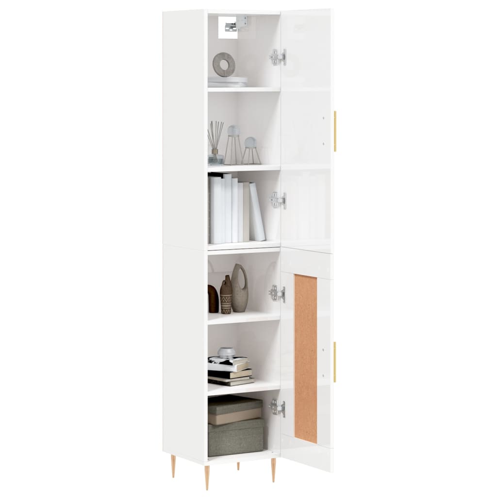 Buffet haut blanc brillant 34,5x34x180 cm en bois