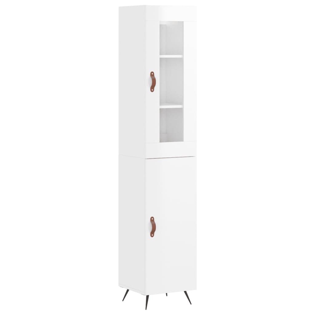 Buffet haut blanc brillant 34,5x34x180 cm en bois