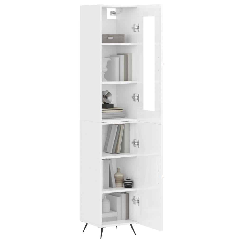 Buffet haut blanc brillant 34,5x34x180 cm en bois