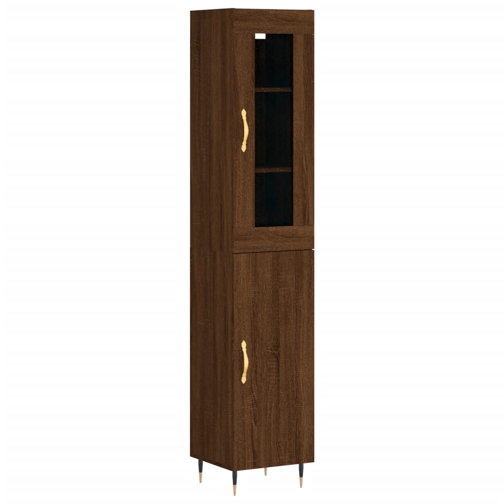 Buffet haut aspect chêne marron 34,5x34x180 cm matériau bois