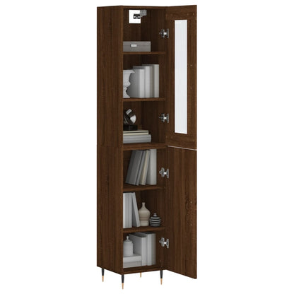 Buffet haut aspect chêne marron 34,5x34x180 cm matériau bois