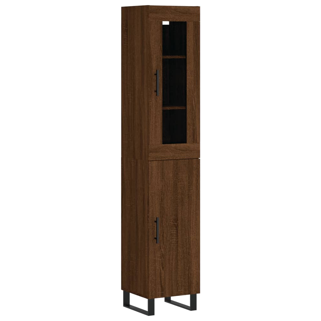 Buffet haut aspect chêne marron 34,5x34x180 cm matériau bois