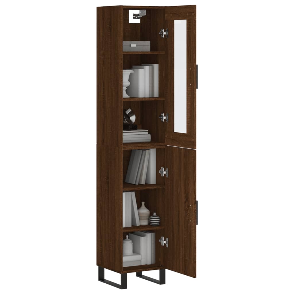 Buffet haut aspect chêne marron 34,5x34x180 cm matériau bois