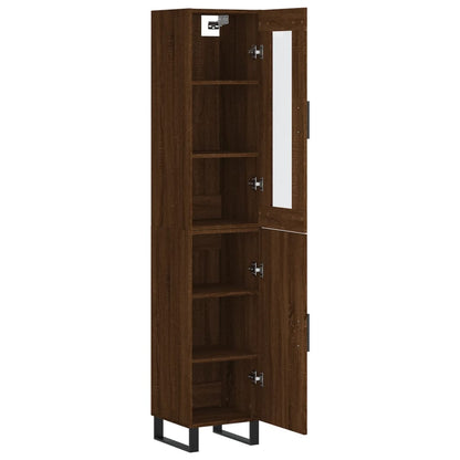 Buffet haut aspect chêne marron 34,5x34x180 cm matériau bois