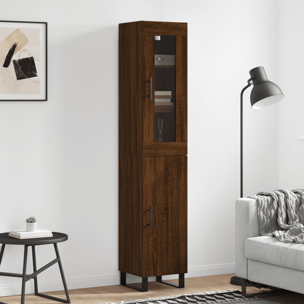 Buffet haut aspect chêne marron 34,5x34x180 cm matériau bois