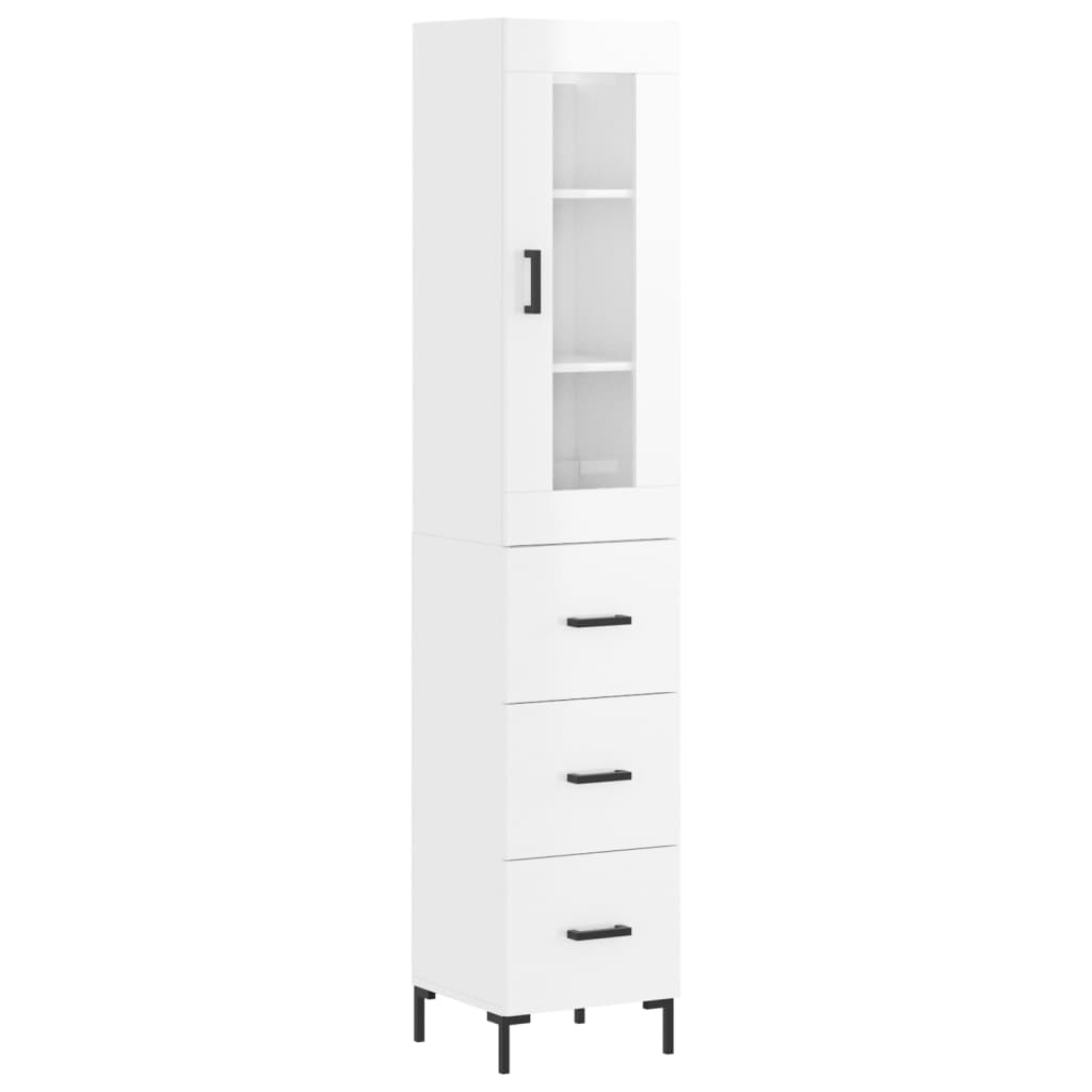 Buffet haut blanc brillant 34,5x34x180 cm en bois