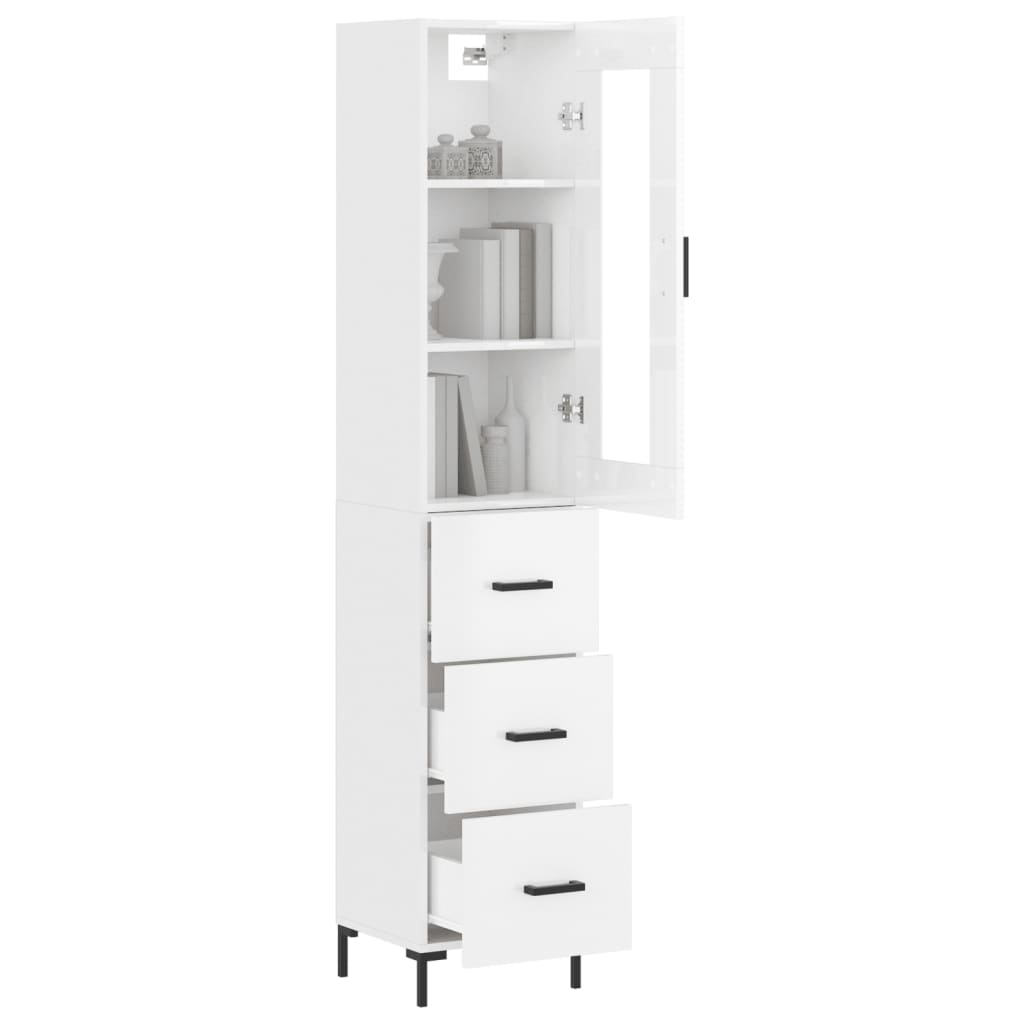 Buffet haut blanc brillant 34,5x34x180 cm en bois